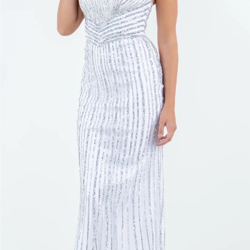 Elegant Silver Evening Gown